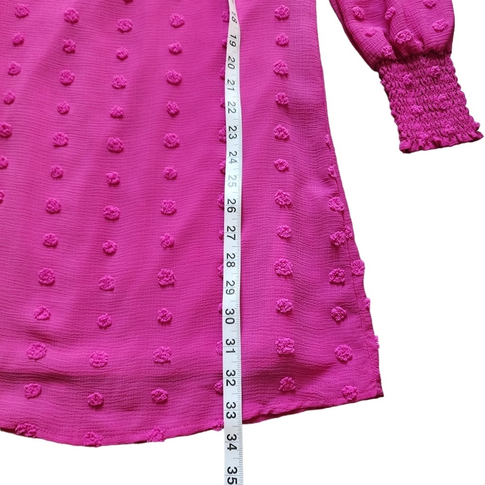 Versona Swiss Dot Shift Dress Womens XS Magenta Pink Smocked Long Sleeve Barbie - Picture 6 of 11